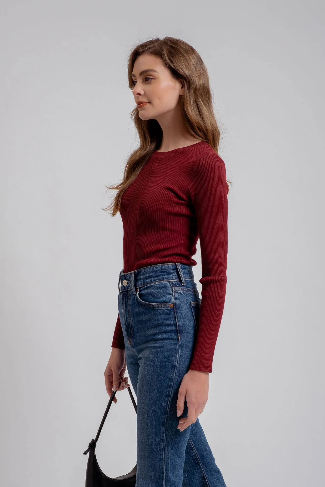 SOLID CREWNECK LONG SLEEVE SWEATER KNIT PULLOVER