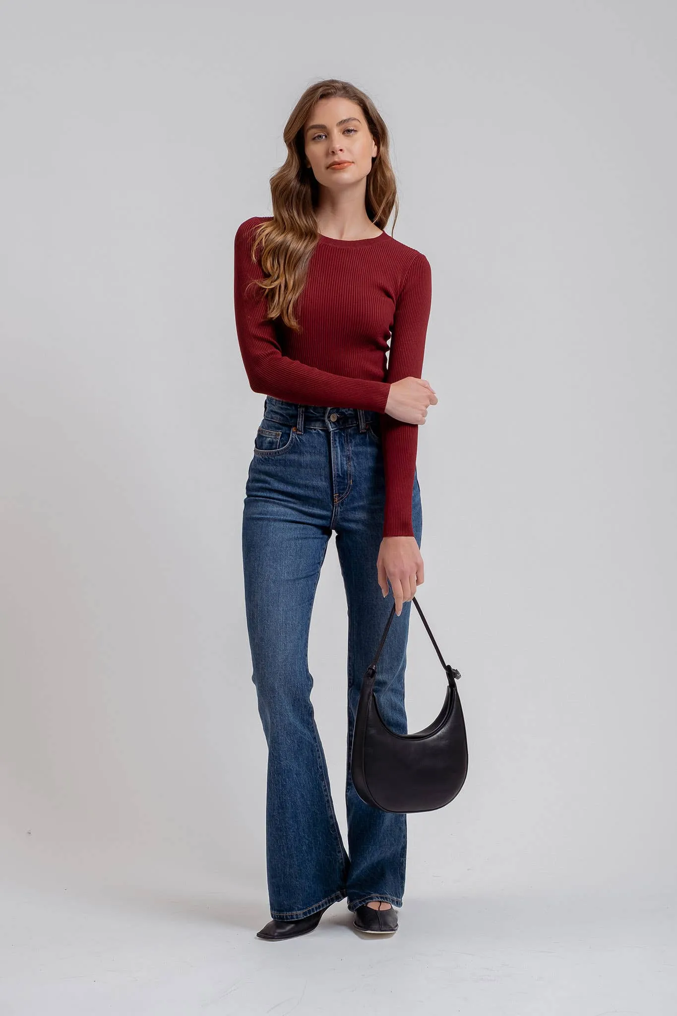 SOLID CREWNECK LONG SLEEVE SWEATER KNIT PULLOVER