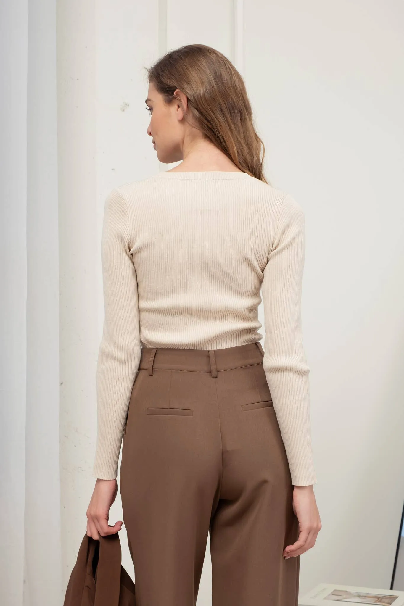 SOLID CREWNECK LONG SLEEVE SWEATER KNIT PULLOVER