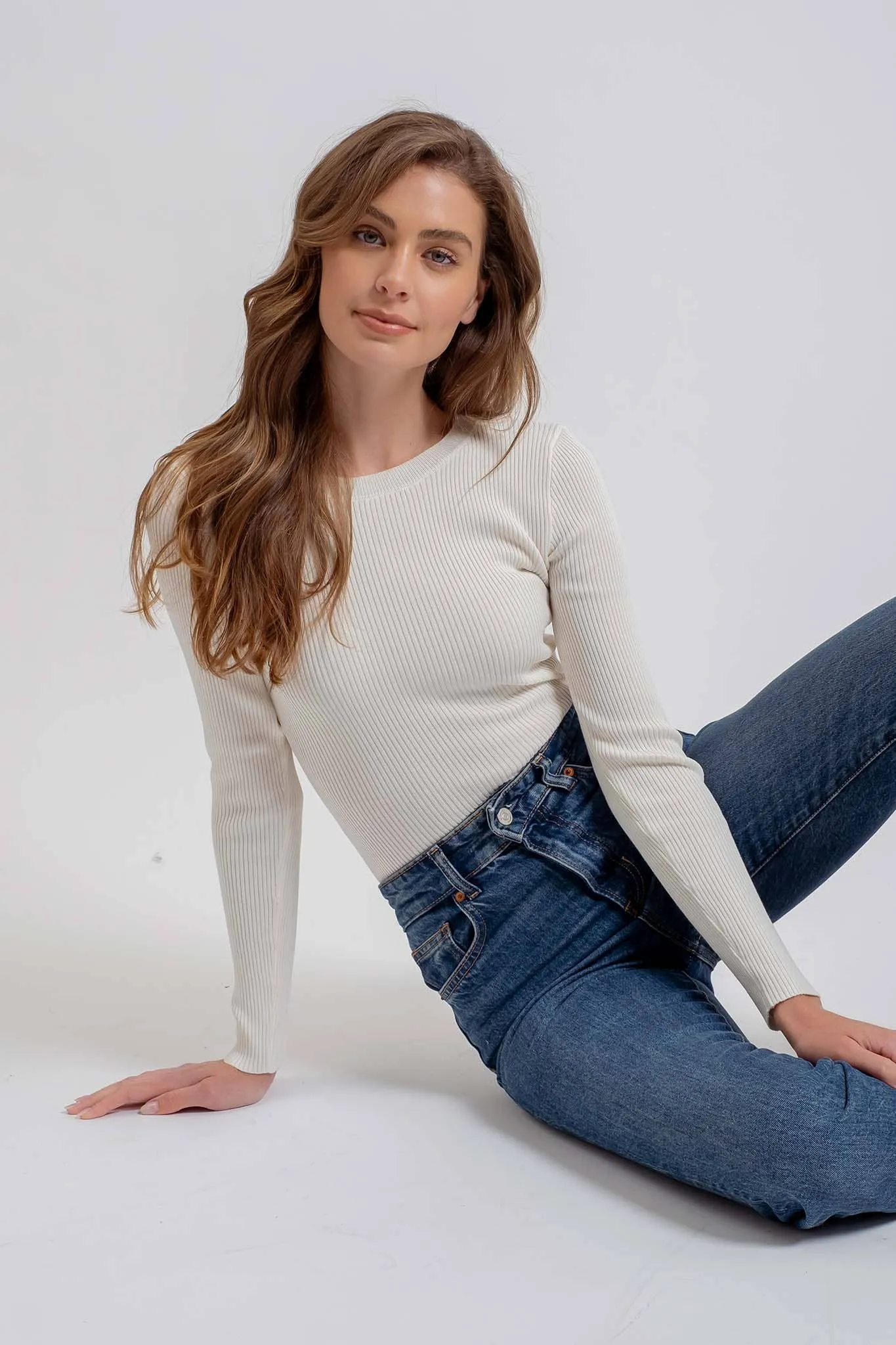 SOLID CREWNECK LONG SLEEVE SWEATER KNIT PULLOVER