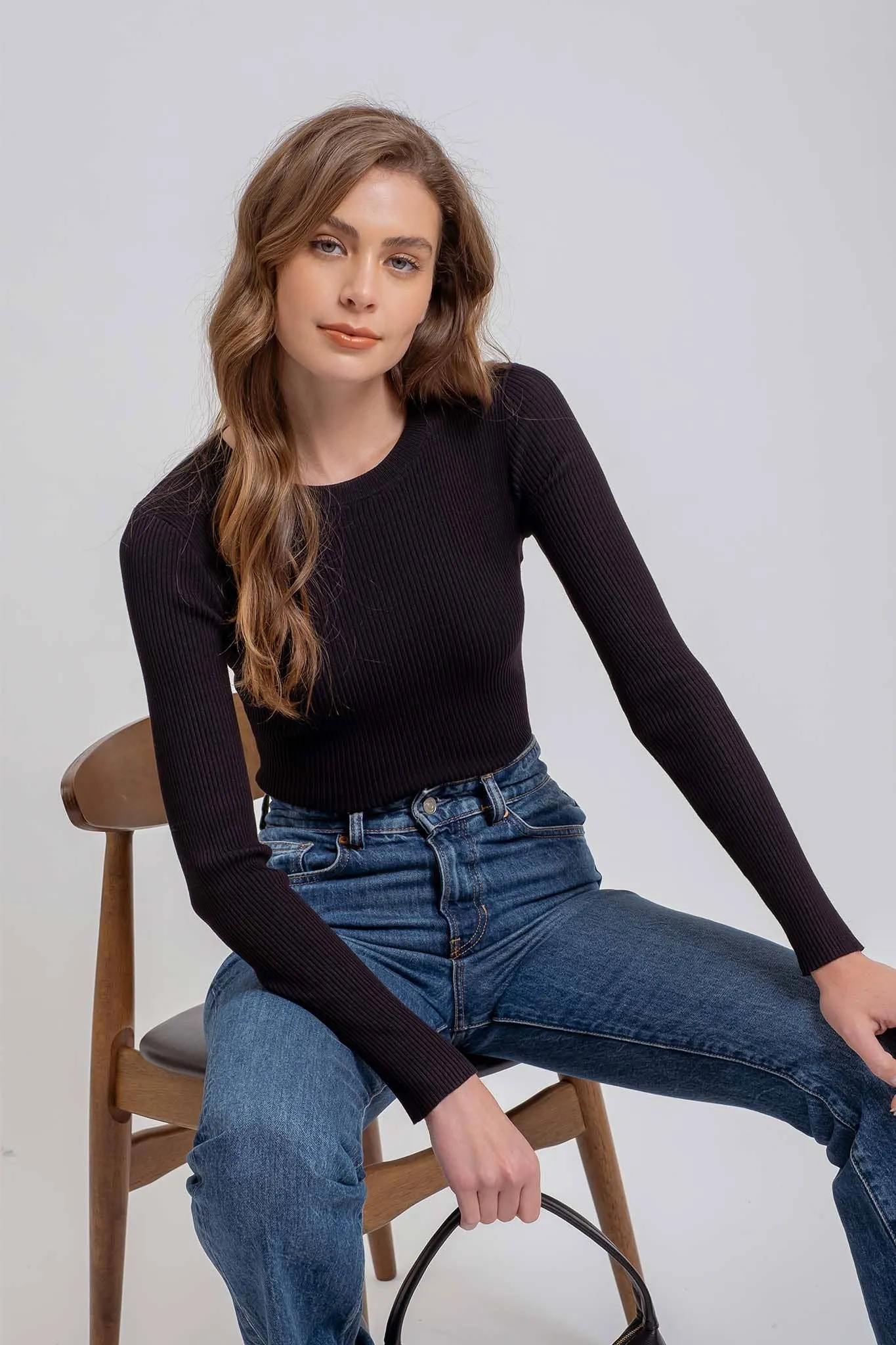 SOLID CREWNECK LONG SLEEVE SWEATER KNIT PULLOVER