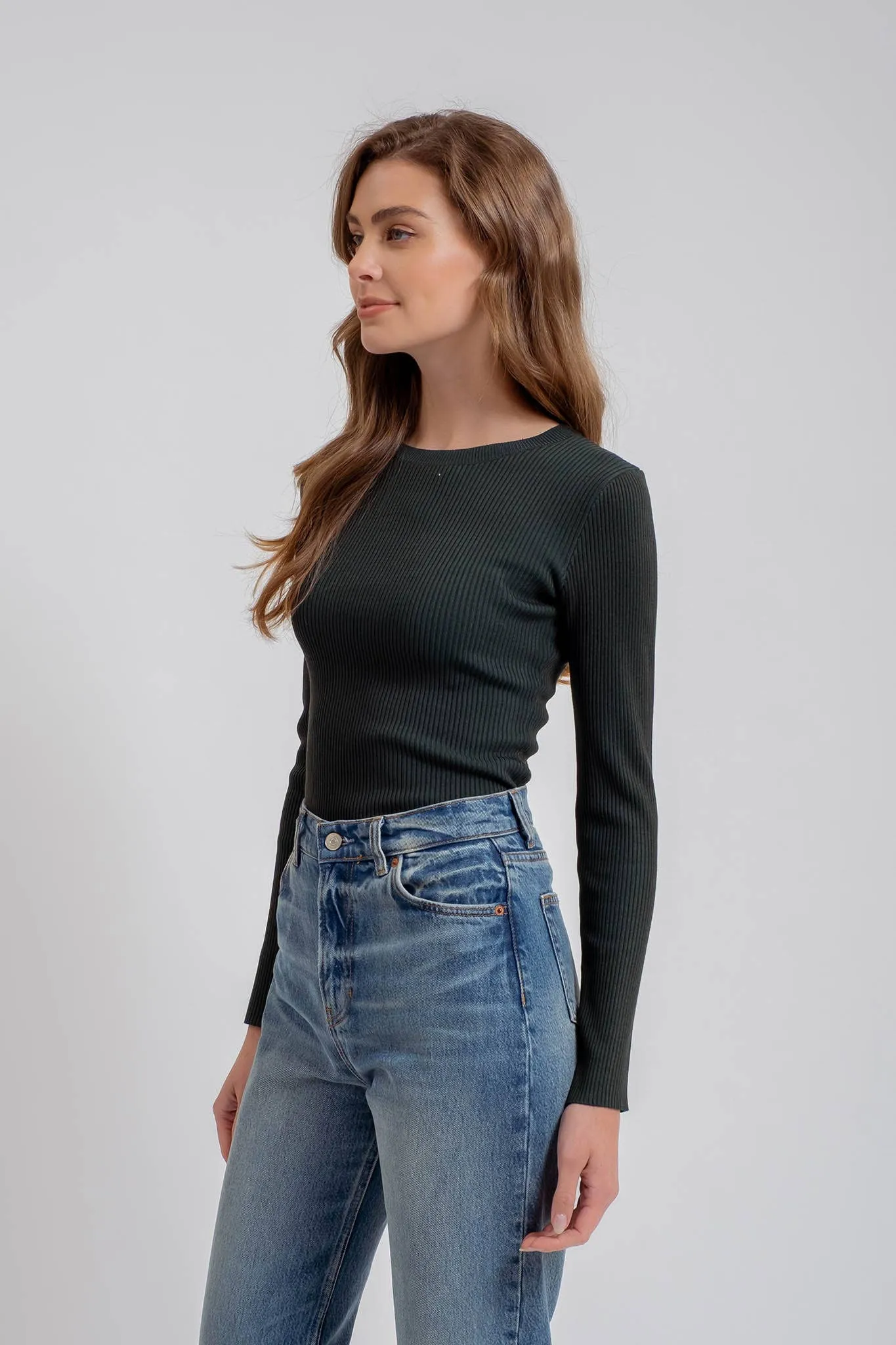 SOLID CREWNECK LONG SLEEVE SWEATER KNIT PULLOVER