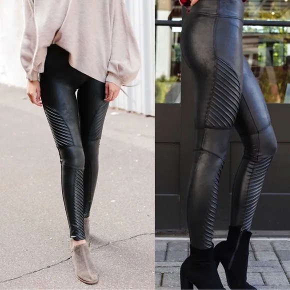 Spanx Faux Leather Moto Leggings size M