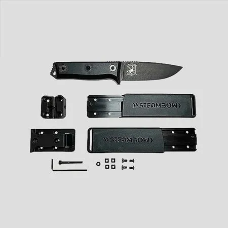 Steambow AR-Series K1 Knife - Dark Stonewashed Finish | Versatile Design for Tactical, Hunting, and Utility Use | Boehler N690 Steel | Includes Belt and MOLLE-Compatible Sheaths | 9" Overall Length | 4.3" Blade Length | 0.16" Blade Thickness |