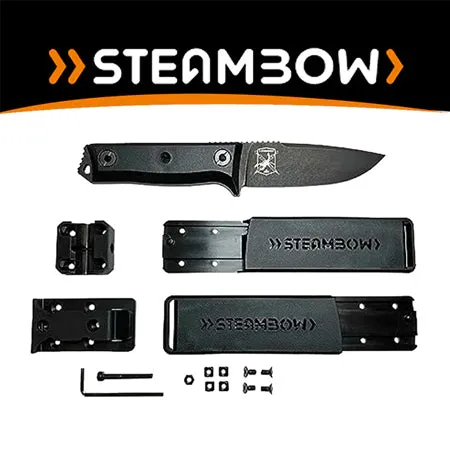Steambow AR-Series K1 Knife - Dark Stonewashed Finish | Versatile Design for Tactical, Hunting, and Utility Use | Boehler N690 Steel | Includes Belt and MOLLE-Compatible Sheaths | 9" Overall Length | 4.3" Blade Length | 0.16" Blade Thickness |