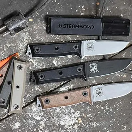 Steambow AR-Series K1 Knife - Dark Stonewashed Finish | Versatile Design for Tactical, Hunting, and Utility Use | Boehler N690 Steel | Includes Belt and MOLLE-Compatible Sheaths | 9" Overall Length | 4.3" Blade Length | 0.16" Blade Thickness |