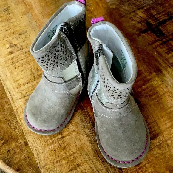 Stride Rite little girls grey leather boot