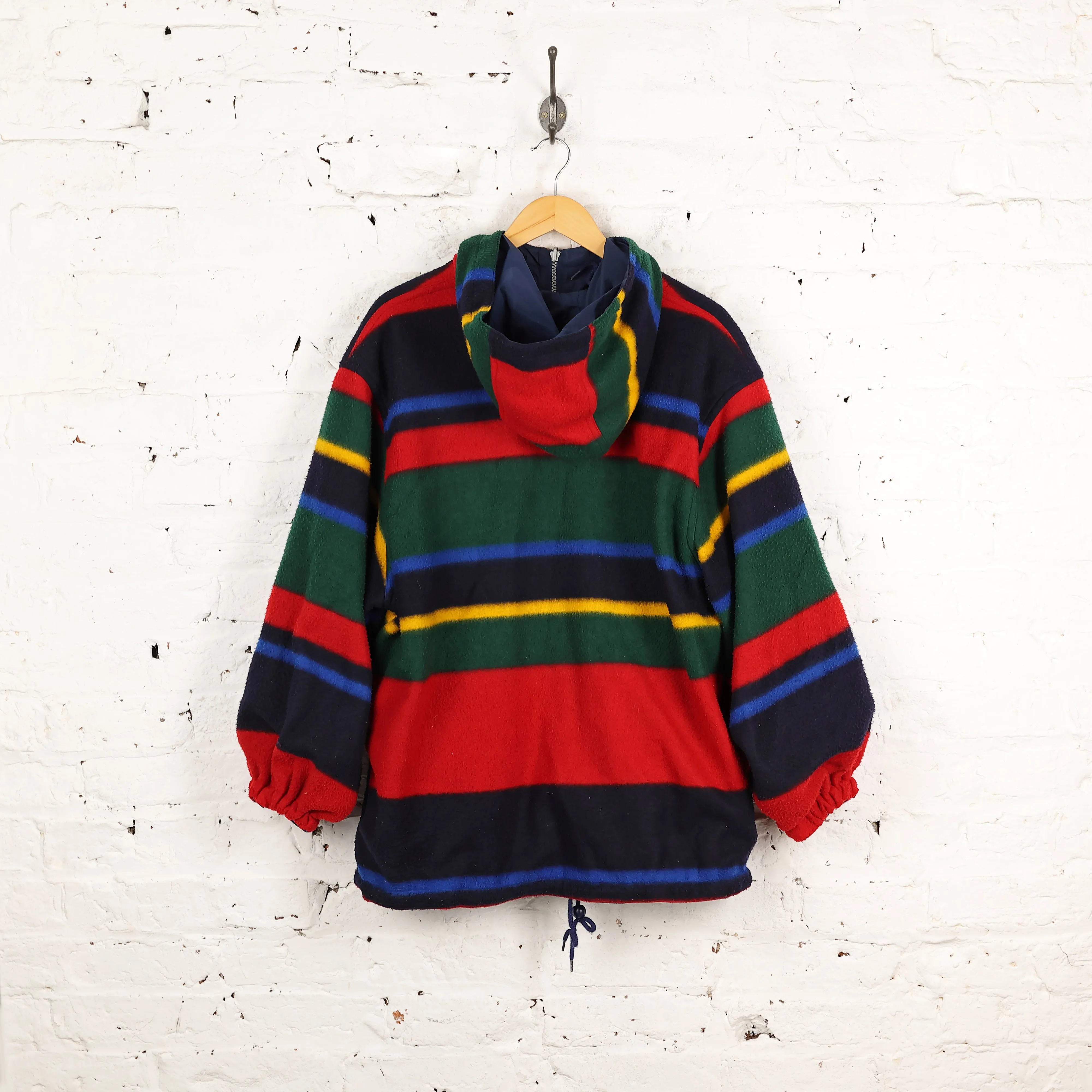 Striped 90s Fleece Hooded Coat - Blue - XXL