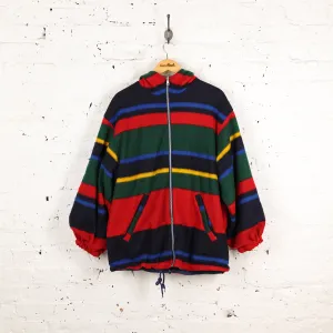Striped 90s Fleece Hooded Coat - Blue - XXL