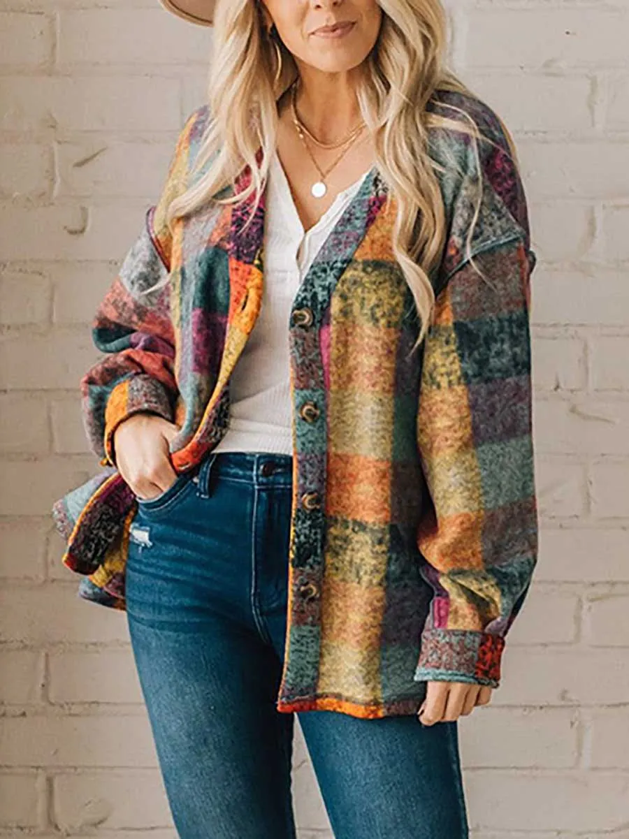 Stunncal Loose-fitting Plaid Shirt Fleece Jacket