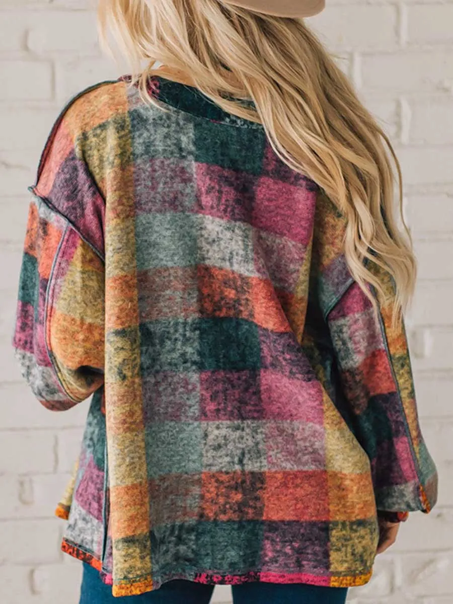 Stunncal Loose-fitting Plaid Shirt Fleece Jacket