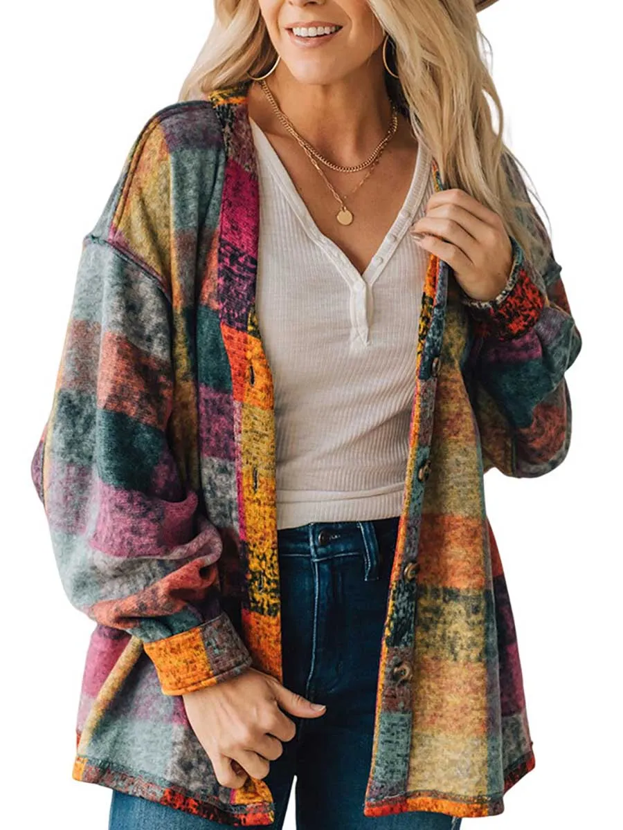 Stunncal Loose-fitting Plaid Shirt Fleece Jacket
