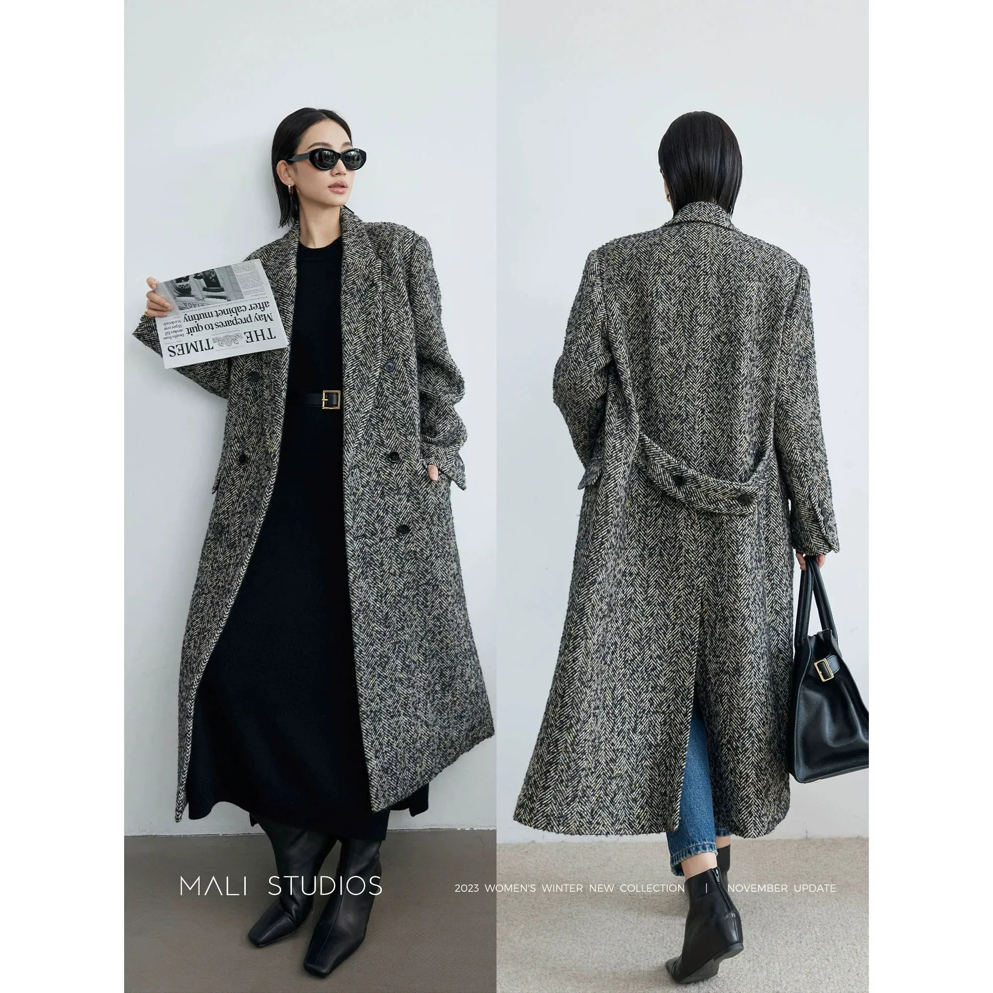 Suli Herringbone Long Coat