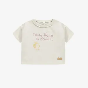 T-shirt crème en coton biologique coupe droite, naissance || Cream t-shirt straight cut in organic cotton, newborn