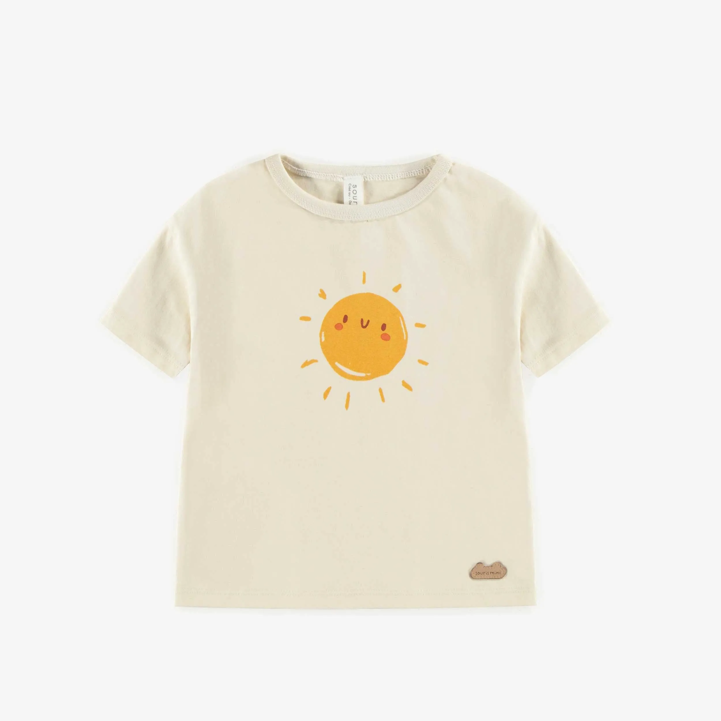T-shirt crème en coton biologique extensible, naissance || Cream t-shirt in stretch organic cotton, newborn