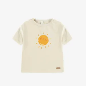 T-shirt crème en coton biologique extensible, naissance || Cream t-shirt in stretch organic cotton, newborn
