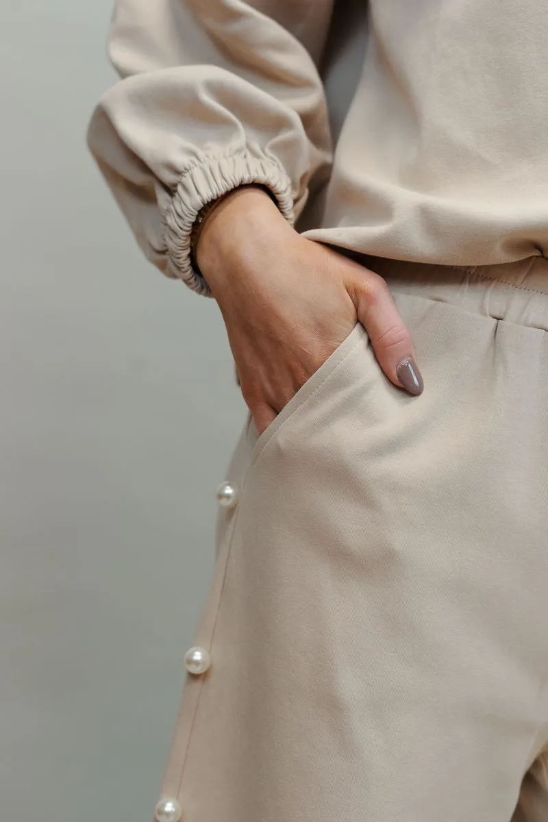 T23944 Taupe Pearl Embellish  LS Top