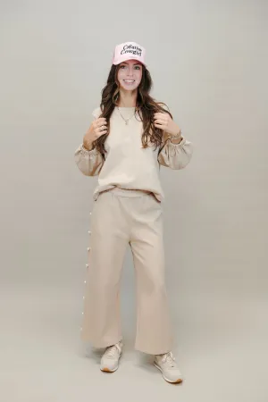T23944 Taupe Pearl Embellish  LS Top