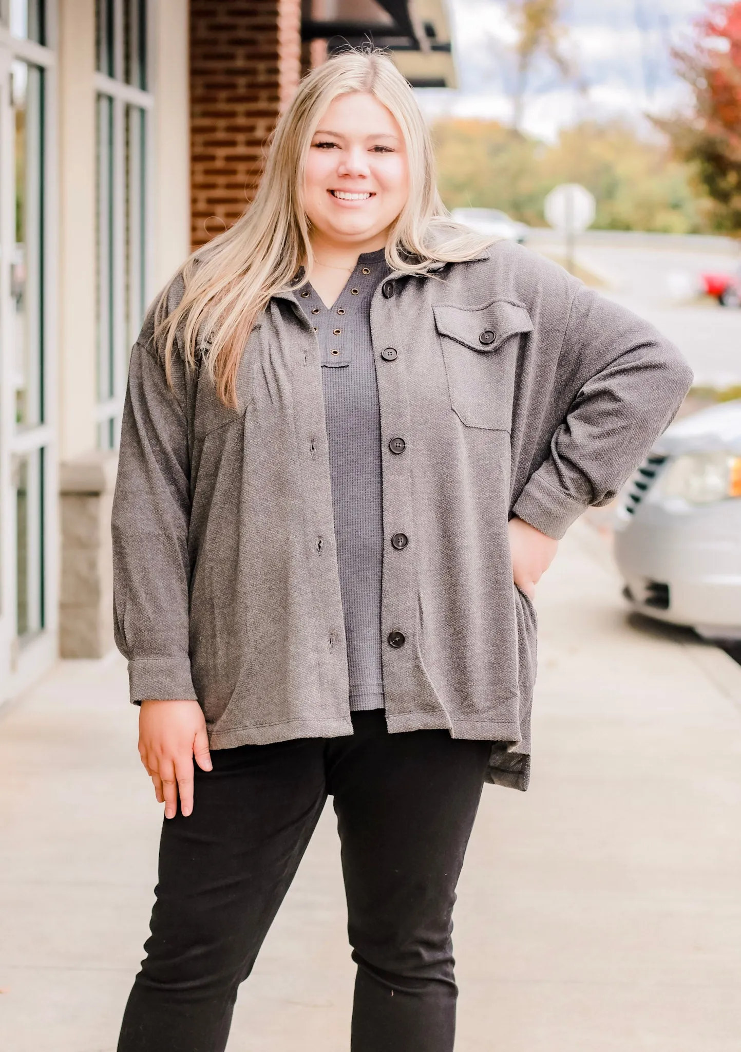 The Best Friend Shacket in Ash Grey