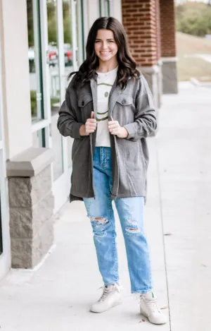The Best Friend Shacket in Ash Grey