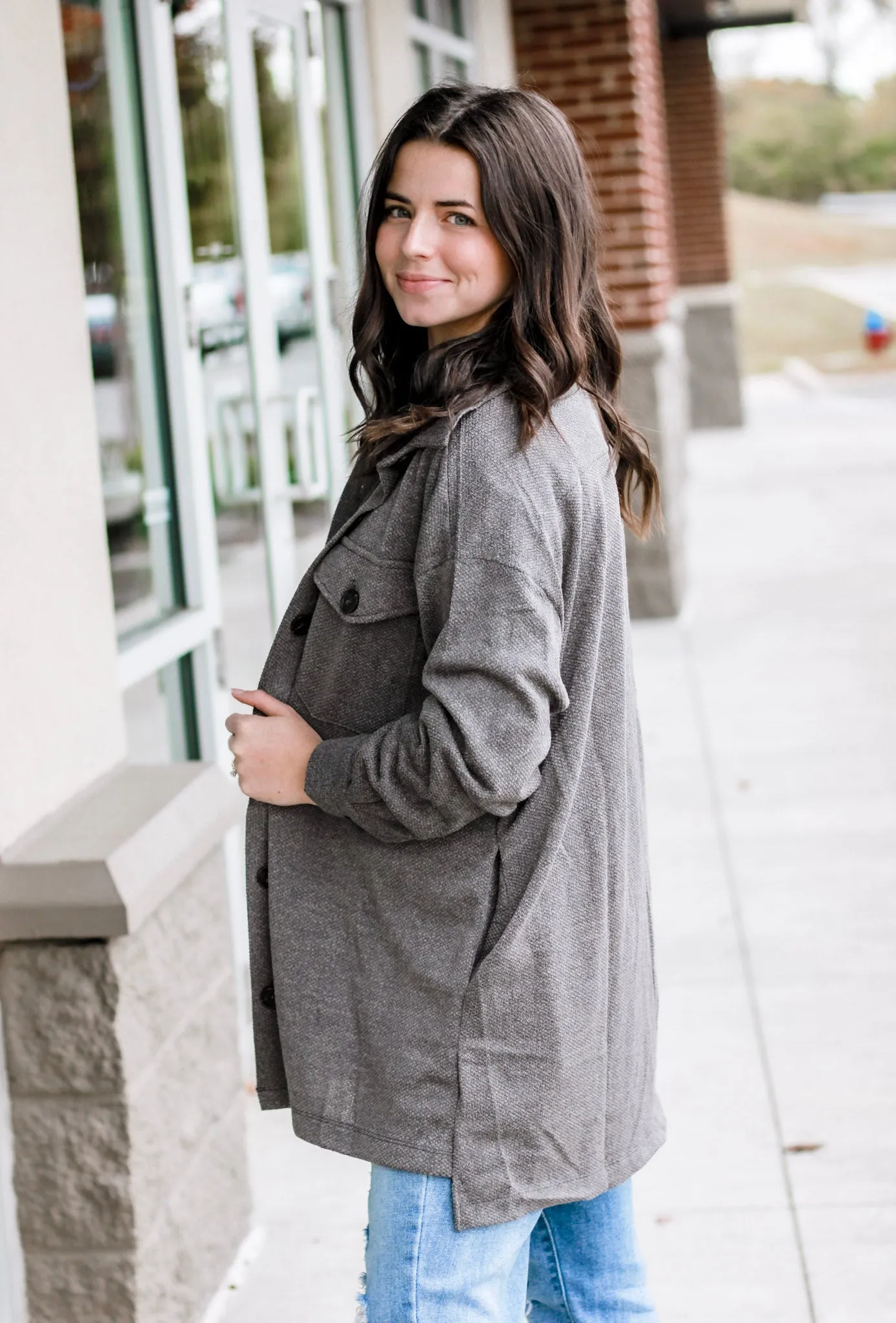 The Best Friend Shacket in Ash Grey