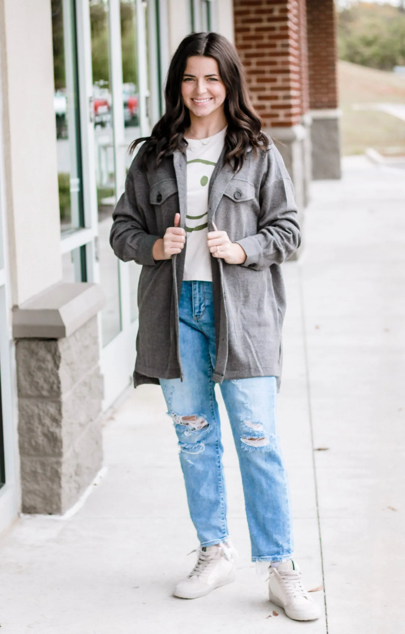 The Best Friend Shacket in Ash Grey