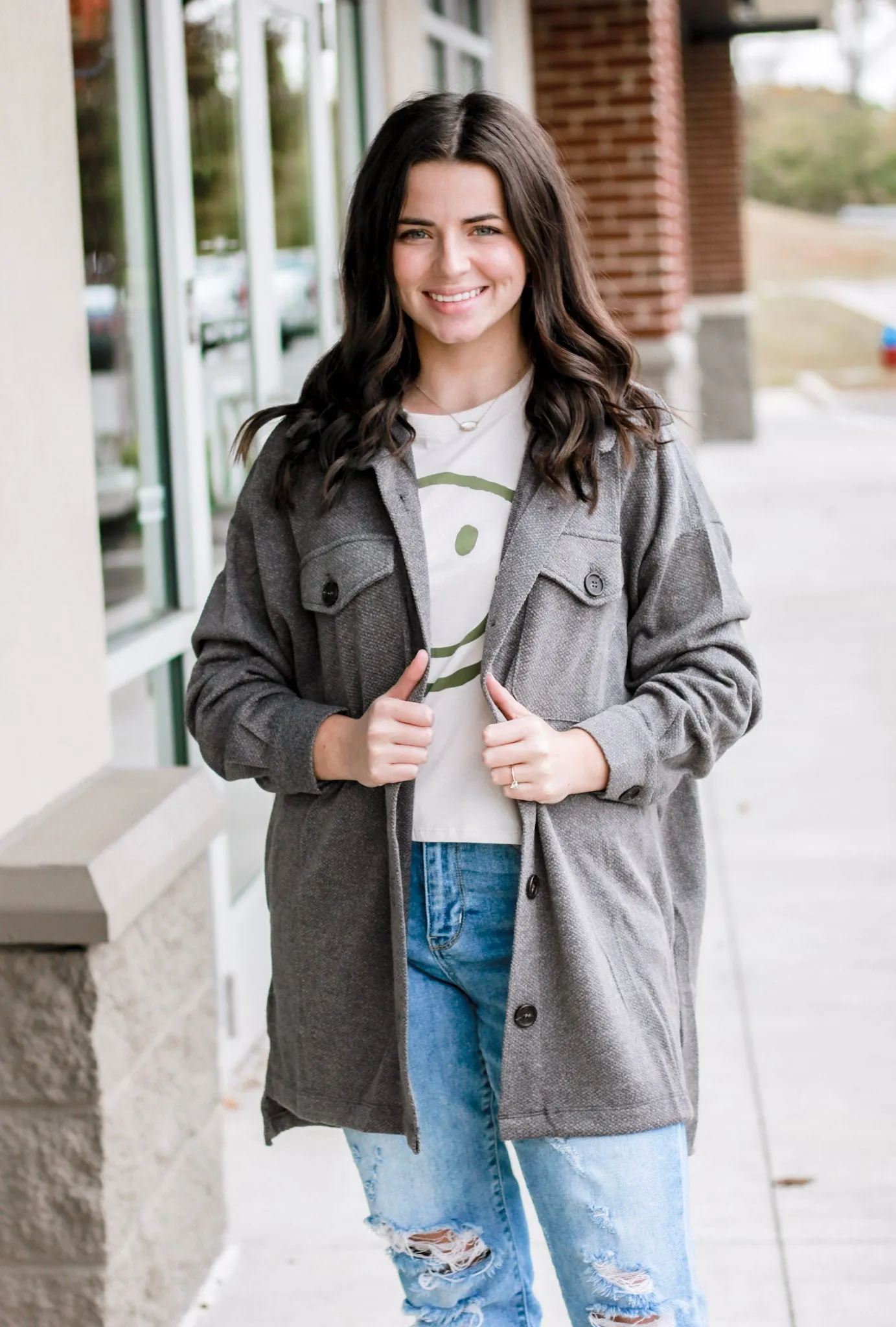 The Best Friend Shacket in Ash Grey