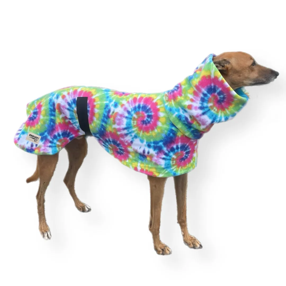 Tie dye retro bright  Greyhound Deluxe coat rug thick polar fleece washable