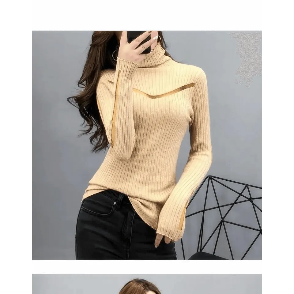 Top Quality Turtleneck Sweater Slim For Females Long-Sleeved Perspective Net Knitwear Bright Pull Ladies Sweaters Pullover Top