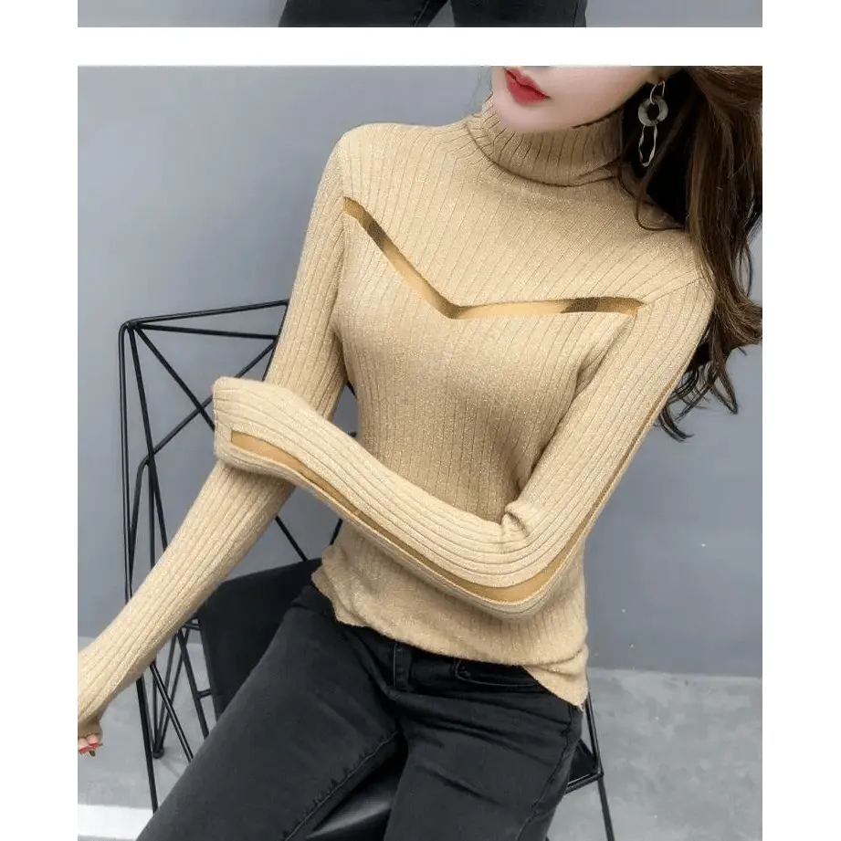 Top Quality Turtleneck Sweater Slim For Females Long-Sleeved Perspective Net Knitwear Bright Pull Ladies Sweaters Pullover Top