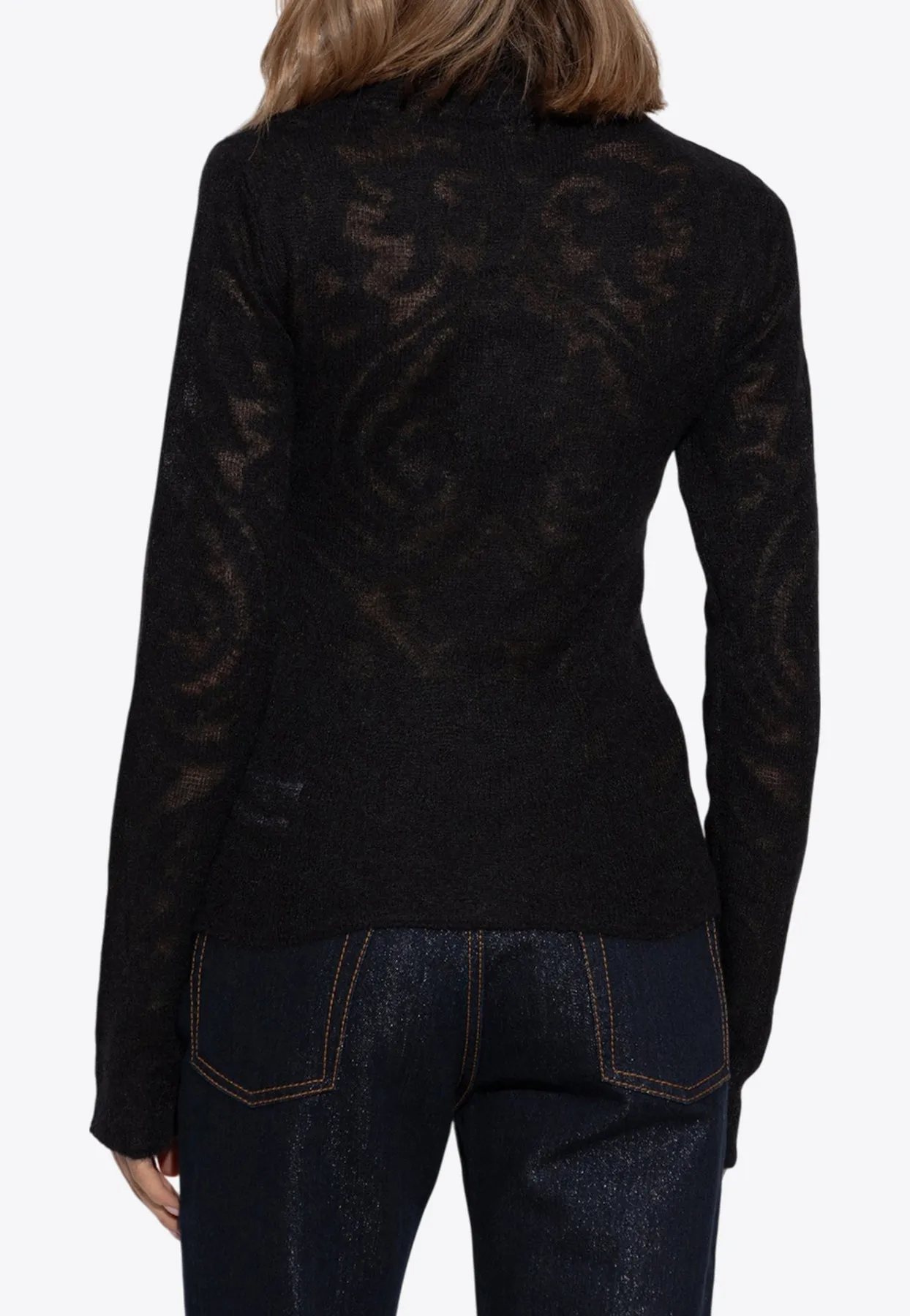 Turtleneck Jacquard Sweater in Brushed-Effect