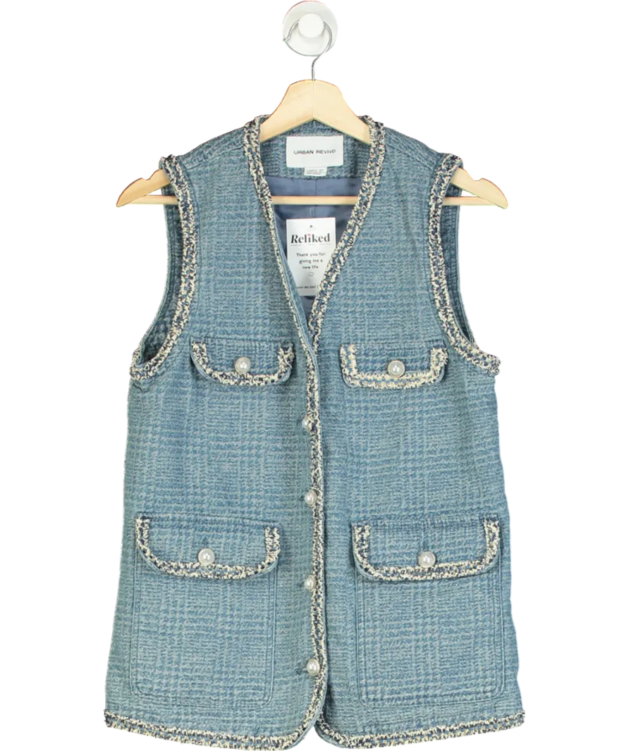 Urban Revivo Blue Denim Pearl Detail Vest UK 8