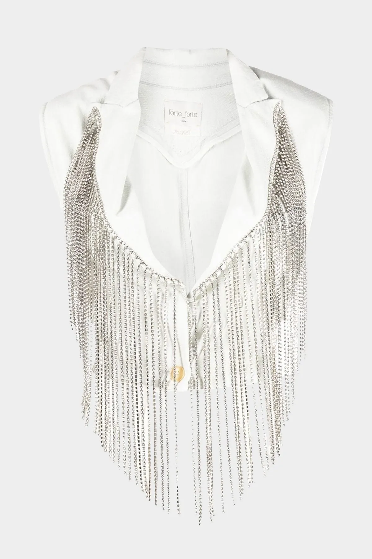 Vest with Diamanté Fringing in Bleached Denim