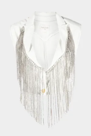 Vest with Diamanté Fringing in Bleached Denim