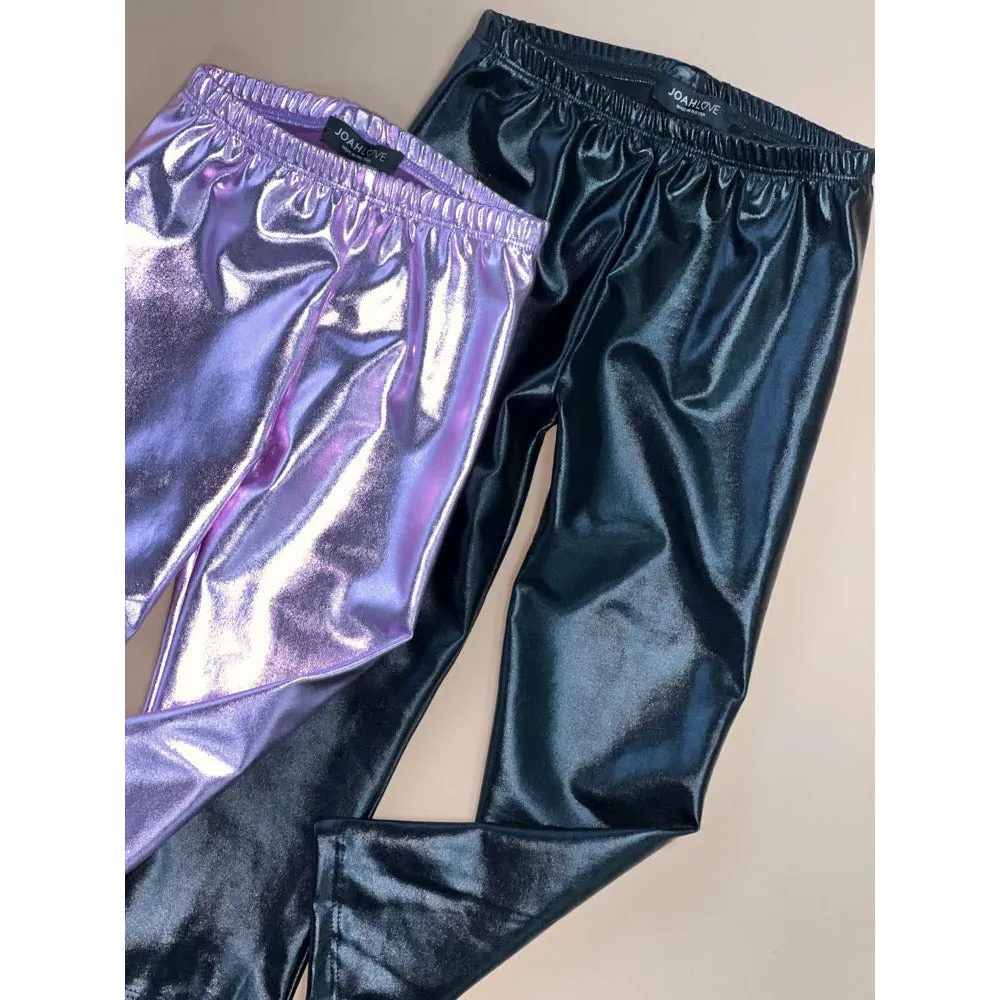 Vida-Leather Leggings | Black Metallic