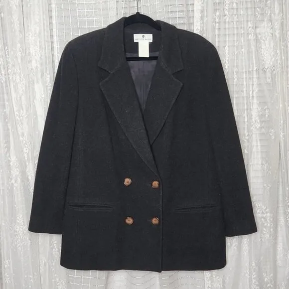 Vintage 80's-90's Saks Fifth Avenue Wool &amp; Cashmere Blend Dark Grey Peacoat Sz16