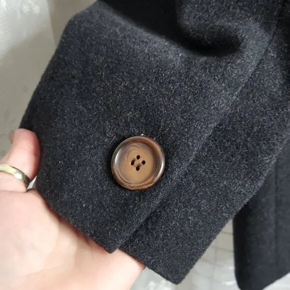 Vintage 80's-90's Saks Fifth Avenue Wool &amp; Cashmere Blend Dark Grey Peacoat Sz16