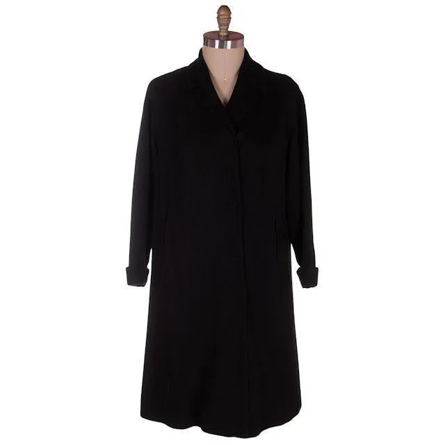 Vintage Ladies Classic Black Cashmere Coat 1950s M-L 44Bust