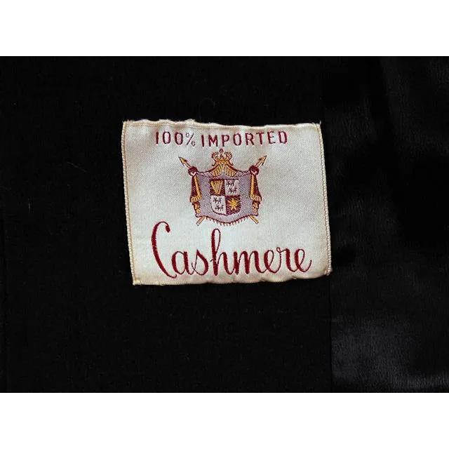 Vintage Ladies Classic Black Cashmere Coat 1950s M-L 44Bust