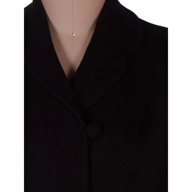 Vintage Ladies Classic Black Cashmere Coat 1950s M-L 44Bust