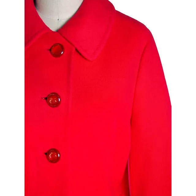 Vintage Lipstick Red Cashmere Coat 1950s Fabulous Pockets 42" Bust