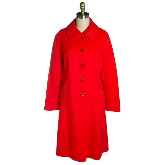 Vintage Lipstick Red Cashmere Coat 1950s Fabulous Pockets 42" Bust