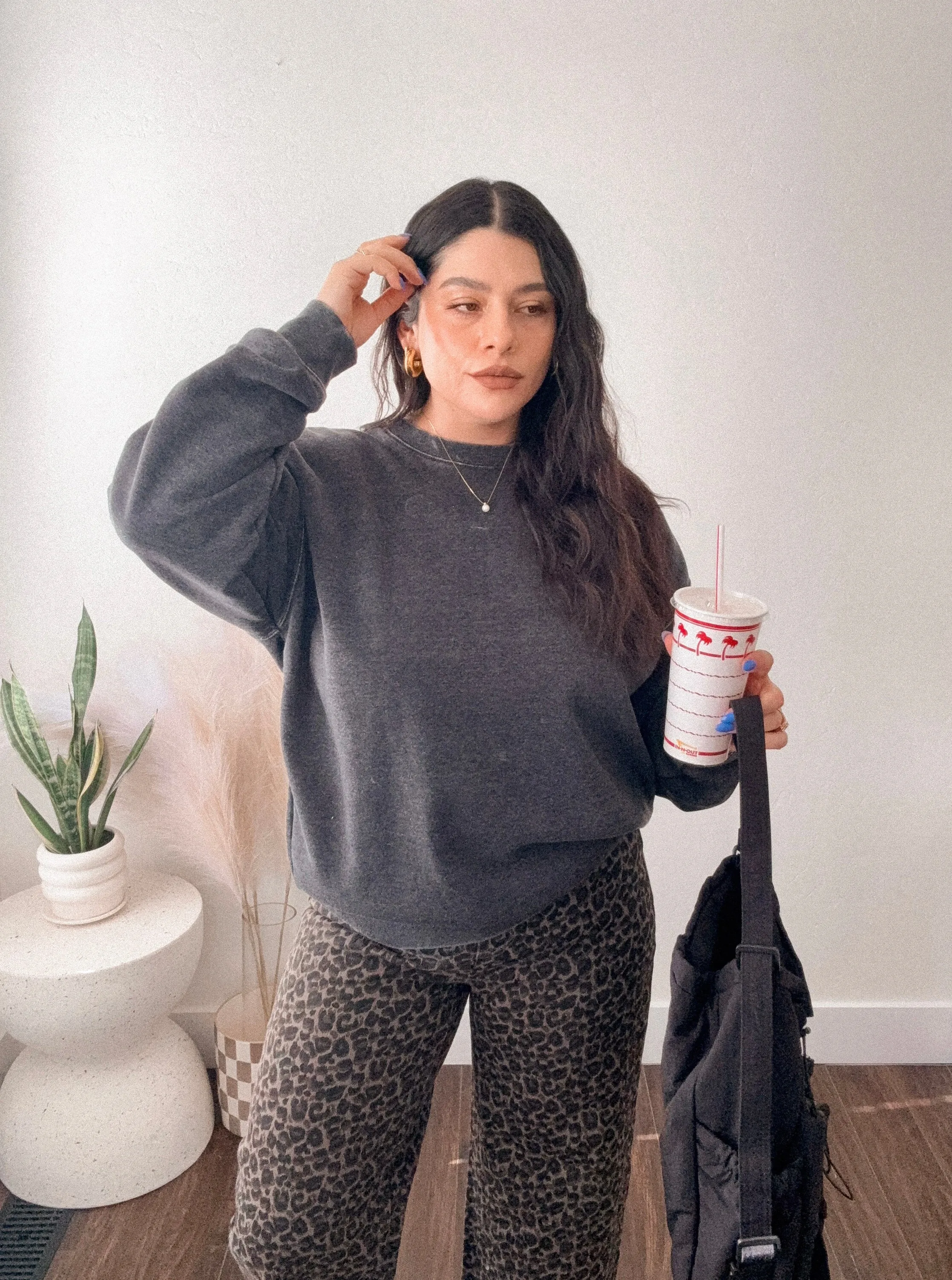 Vintage Wash Classic Crewneck Sweater in Charcoal