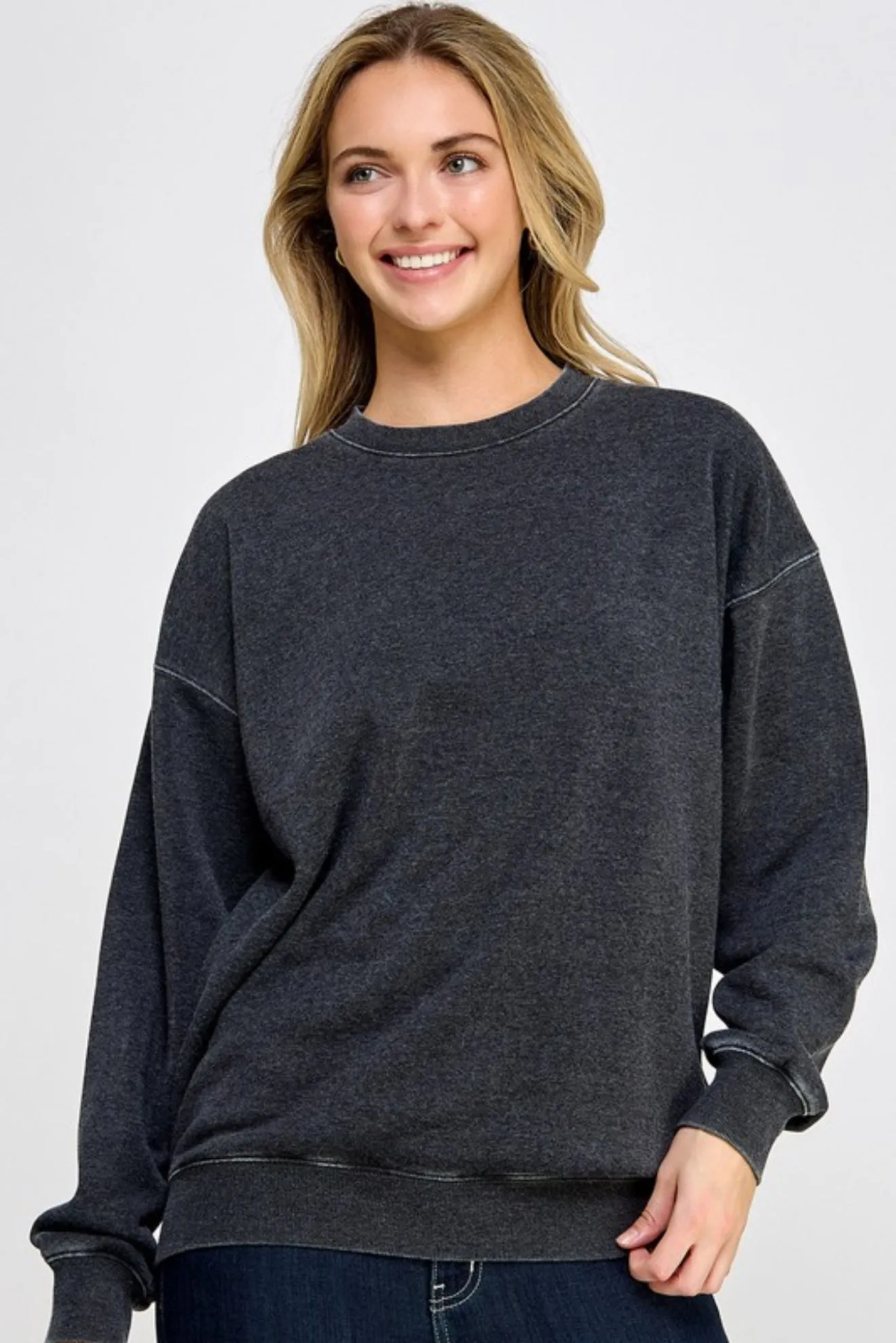 Vintage Wash Classic Crewneck Sweater in Charcoal