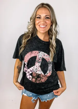 Vintage Wash Oversized Patchwork Peace Sign