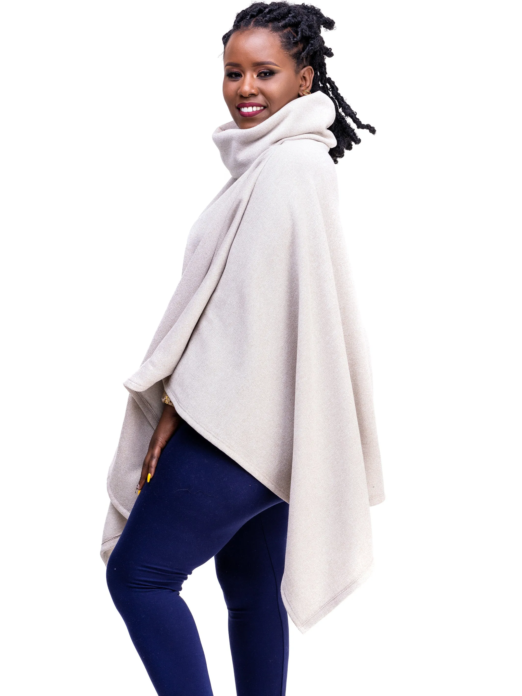 Vivo Basic Turtleneck Poncho - Buttermilk