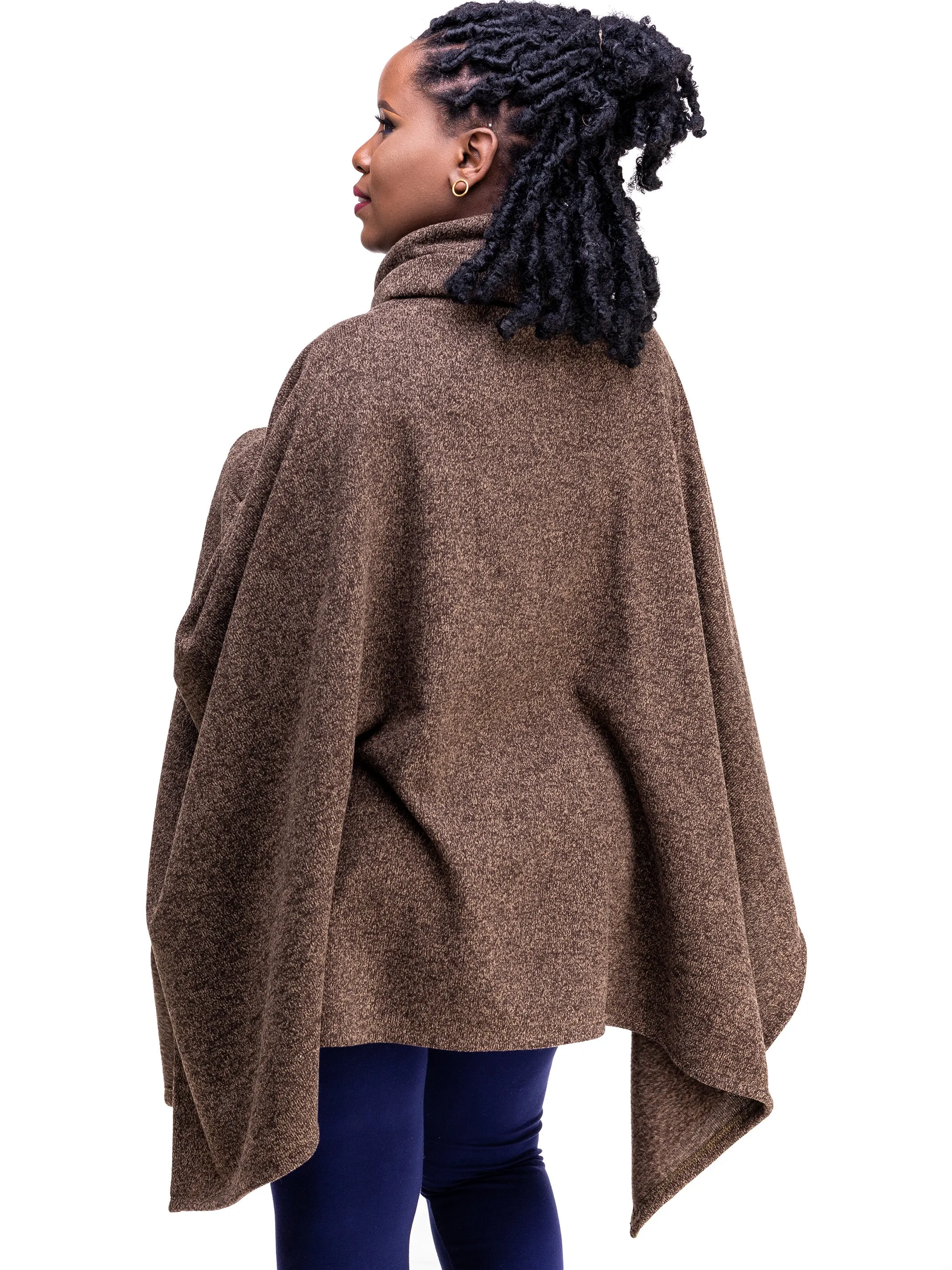 Vivo Basic Turtleneck Poncho - Dark Brown