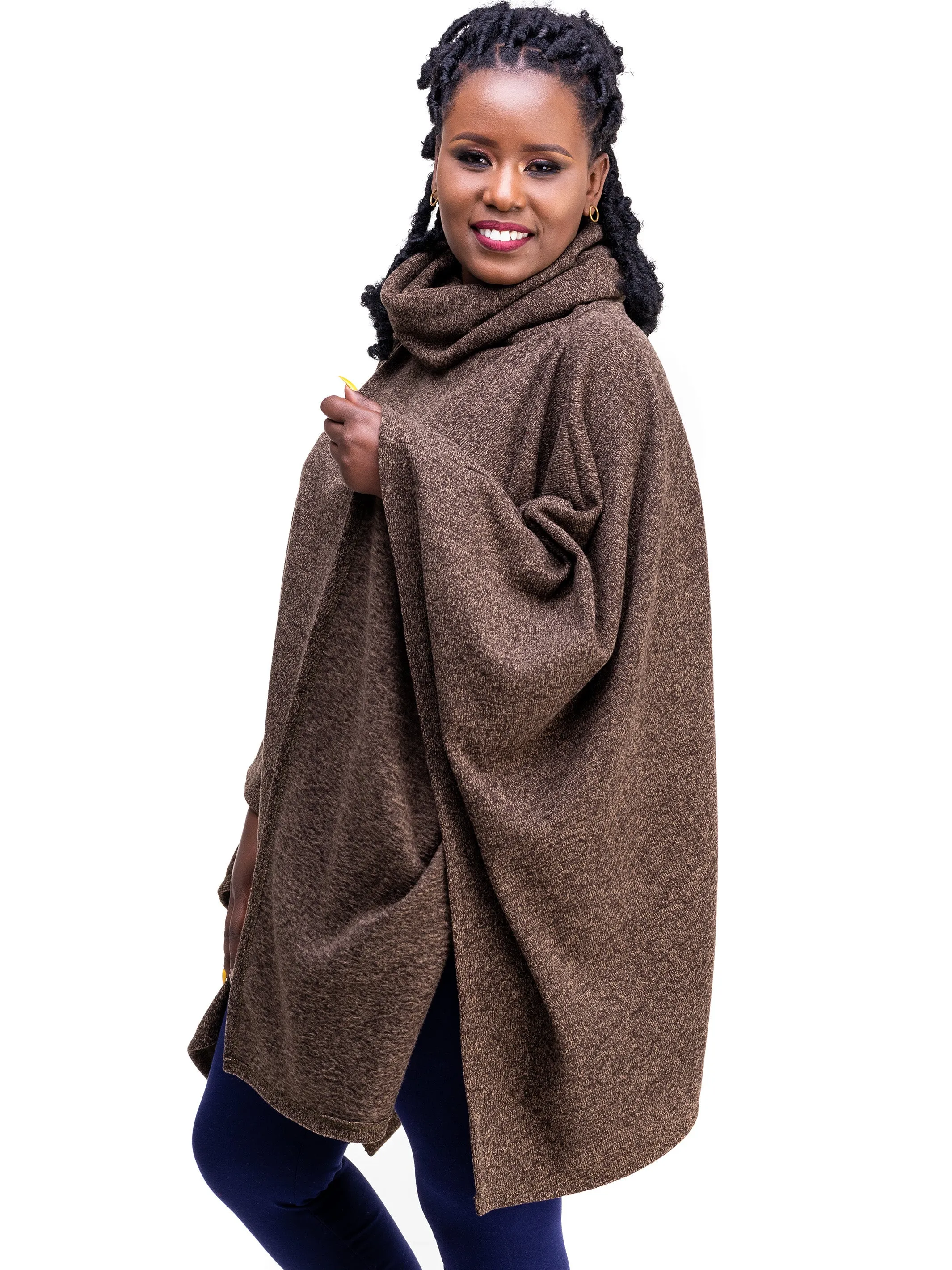 Vivo Basic Turtleneck Poncho - Dark Brown