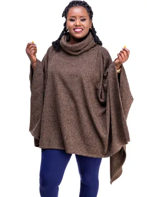 Vivo Basic Turtleneck Poncho - Dark Brown