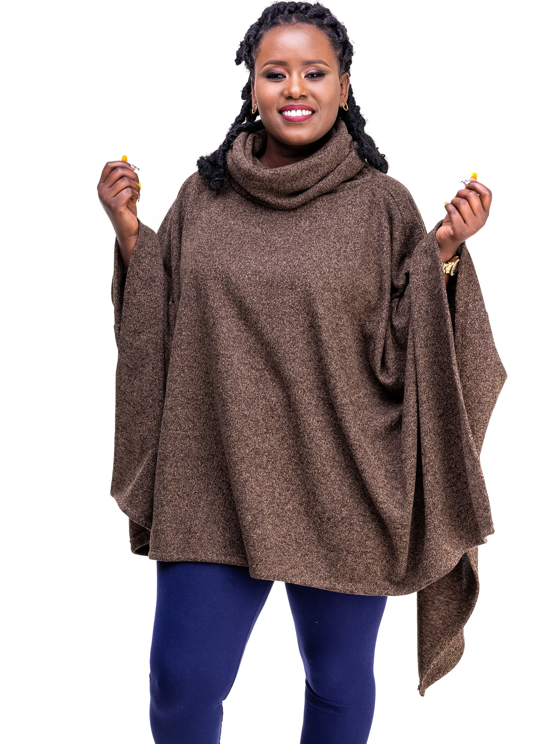 Vivo Basic Turtleneck Poncho - Dark Brown